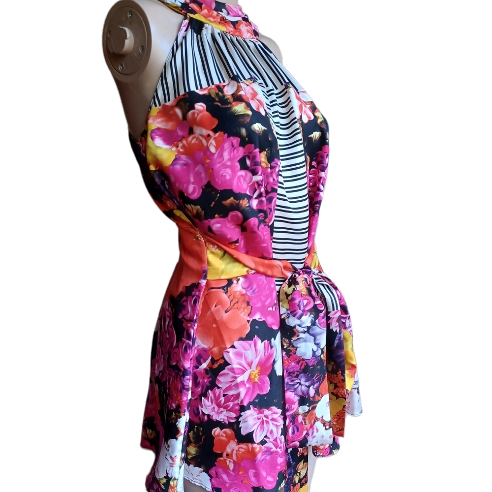 Etcetera Womens Silk Halter Top Multicolor Floral Ribbon Belt Long Size Small - Picture 4 of 9